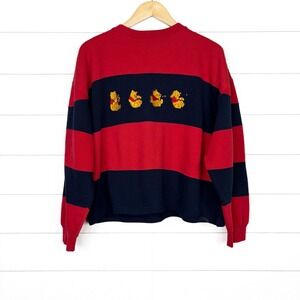 Vintage Winnie The Pooh Stripe Embroidered Graphic Sweatshirt Red Navy 1X
